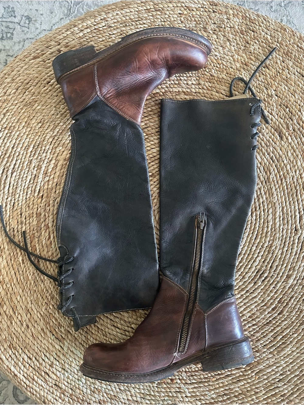Bed Stu Manchester Brown Leather Tall Lace Up Riding Boots 7.5 Distressed